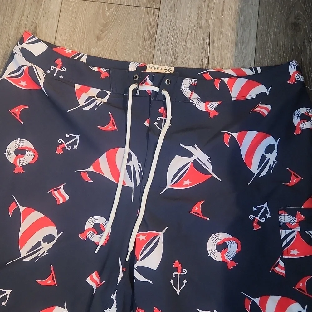 J. Crew Men's Swim Shorts - Navy with Red and White Accents